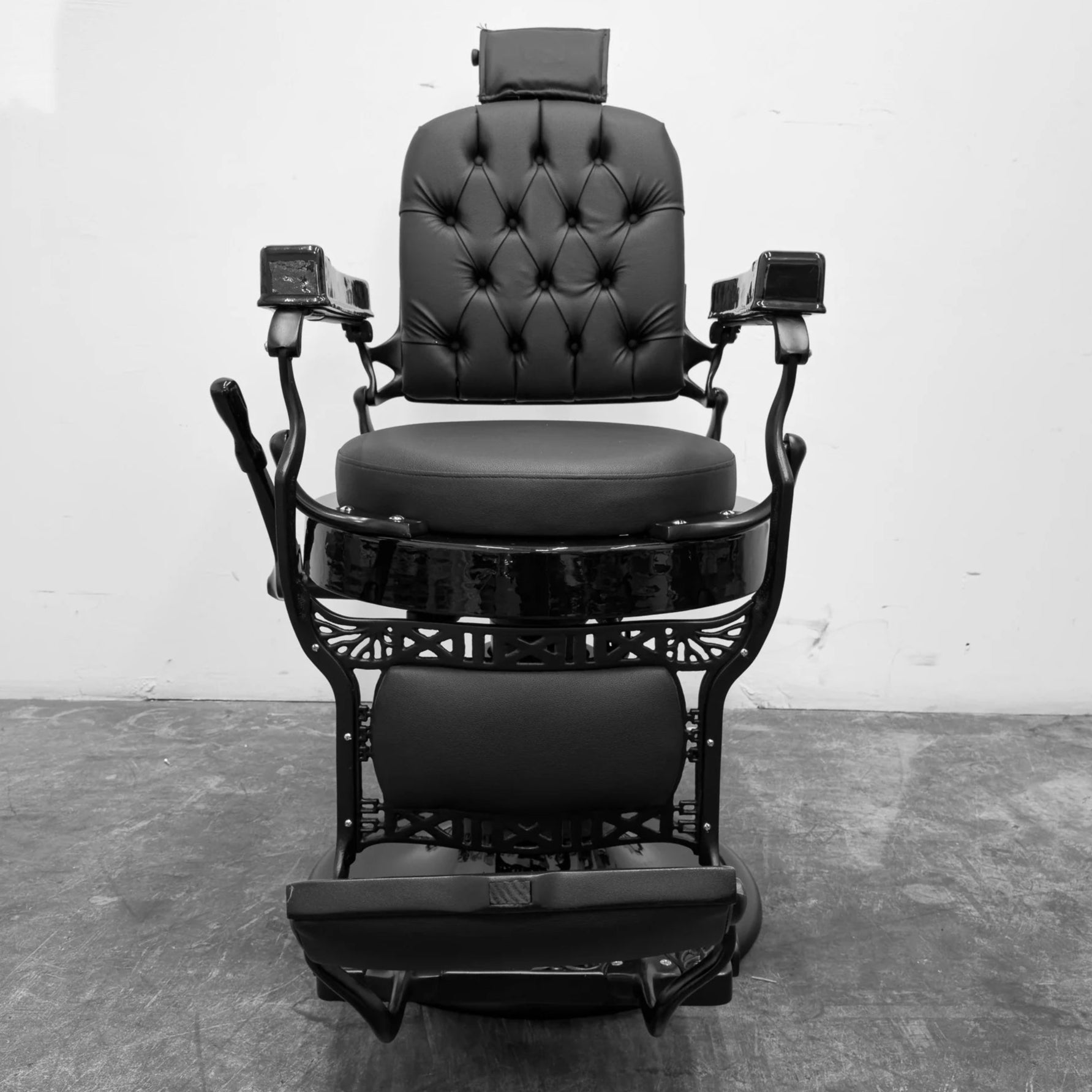 Antique Round Seat Koken Barber Chair Matte Gloss Black