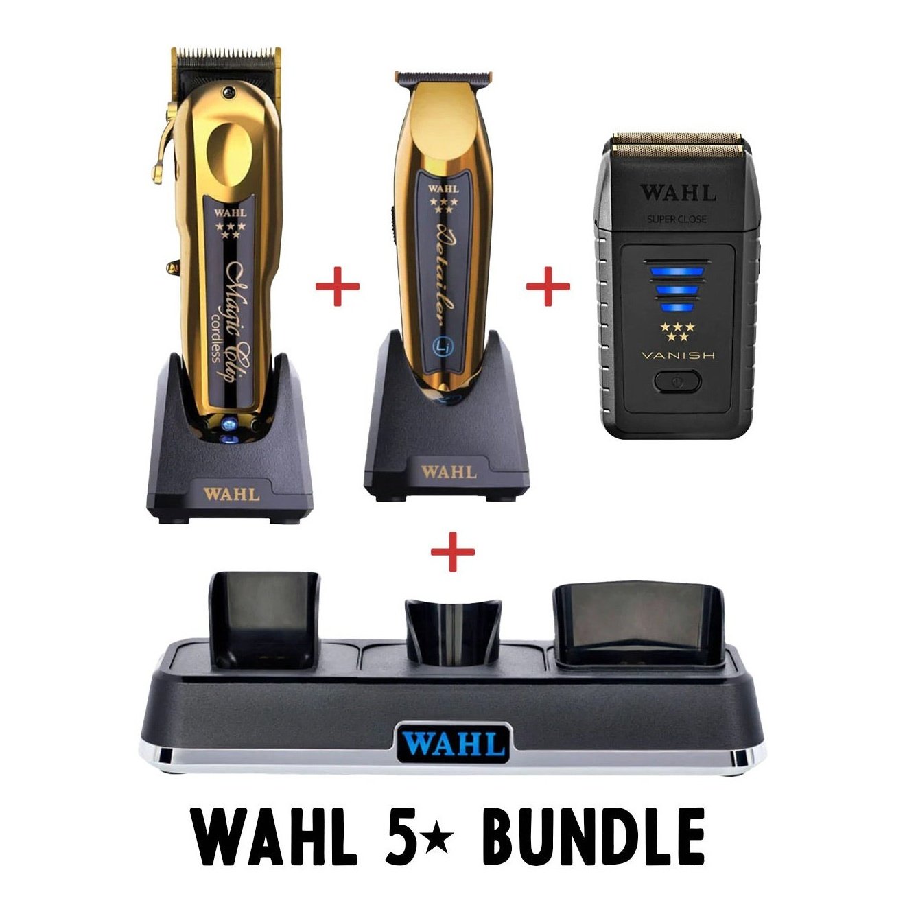 Wahl Cordless Magic Clipper, Cordless Detailer Li Trimmer, and 5