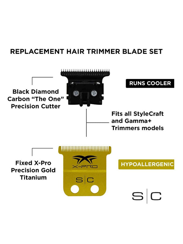 Stylecraft Fixed X-Pro Precision Gold Titanium Trimmer Blade with DLC The One Precision Deep Tooth Cutter