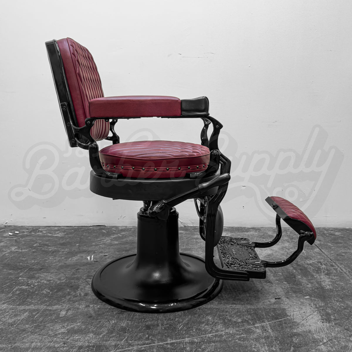 Vintage Round Seat Koken Barber Chair - Black on Black