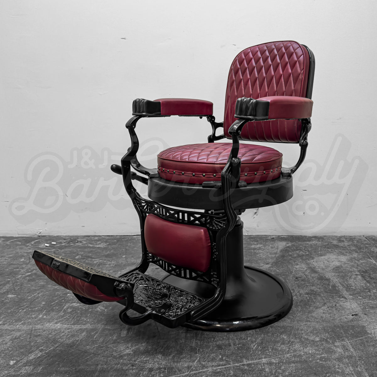 Vintage Round Seat Koken Barber Chair - Black on Black