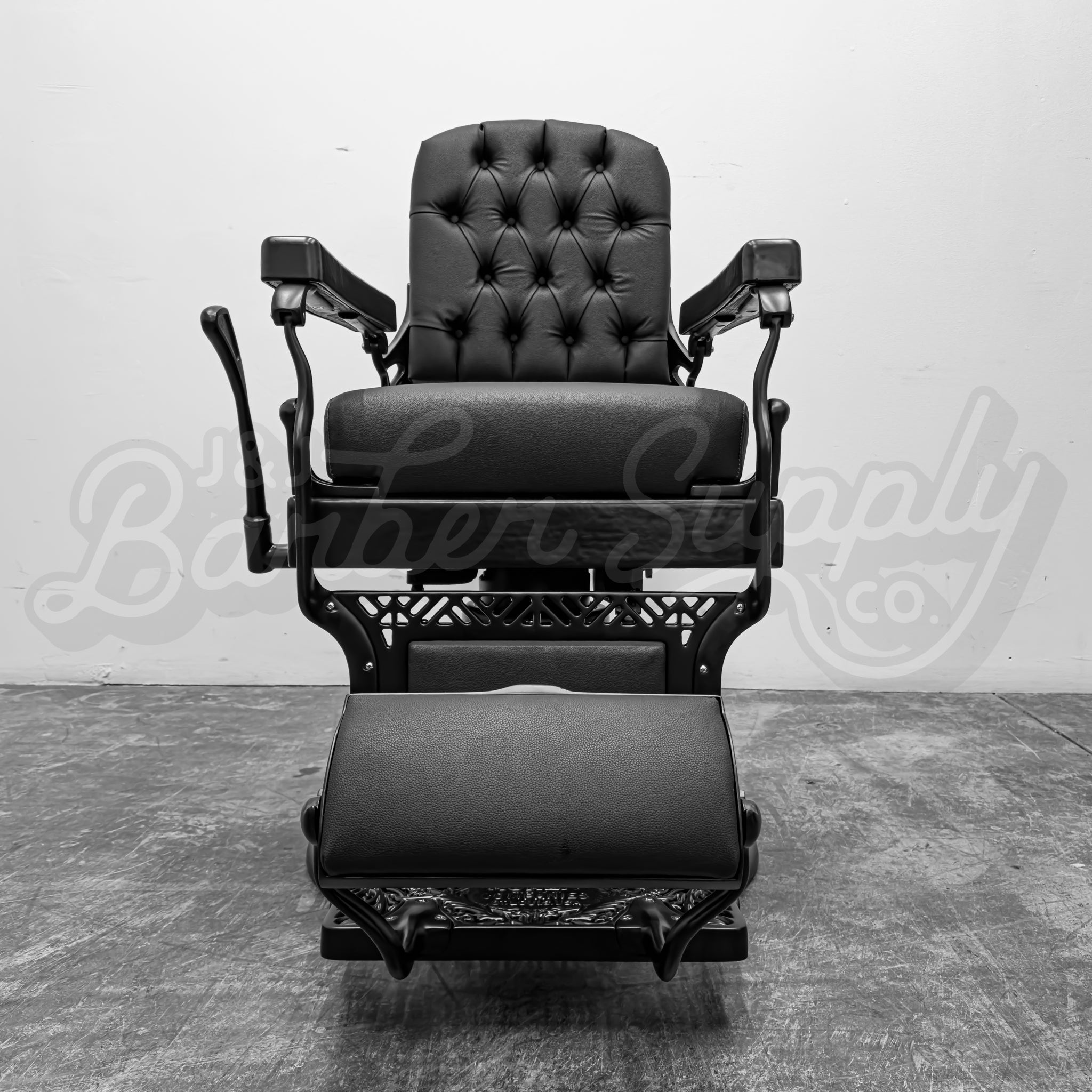 Vintage Koken Barber Chair - Matte Black on Tufted Back
