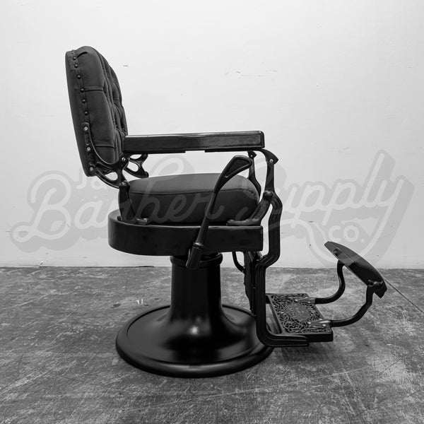 Vintage Koken Barber Chair - Matte Black on Tufted Back