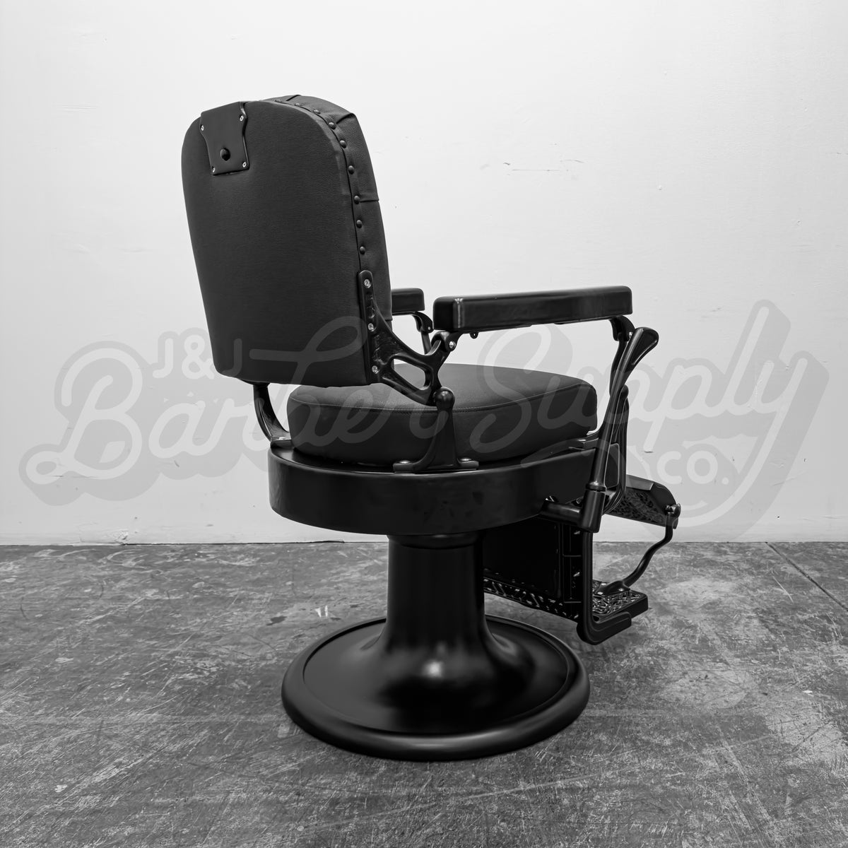 Vintage Koken Barber Chair - Matte Black on Tufted Back