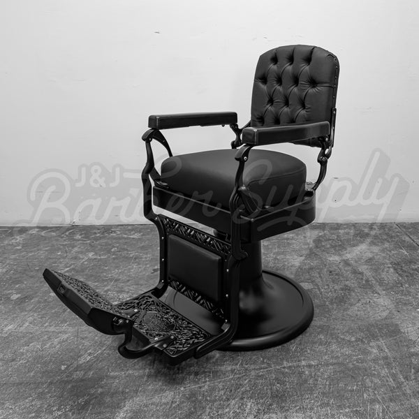 Vintage Koken Barber Chair - Matte Black on Tufted Back