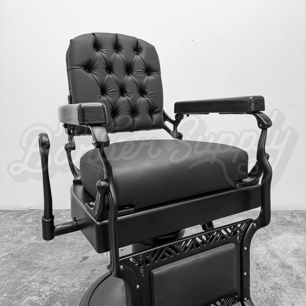 Vintage Koken Barber Chair - Matte Black on Tufted Back