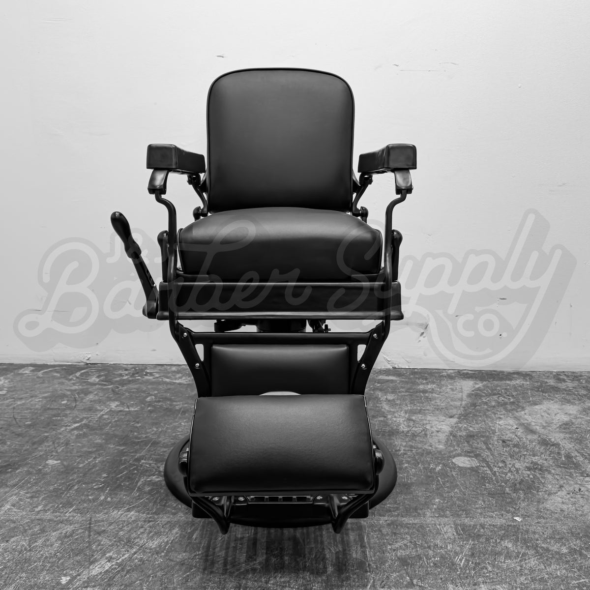 Vintage Koken Barber Chair - Matte Black w/ Classic Upholstery