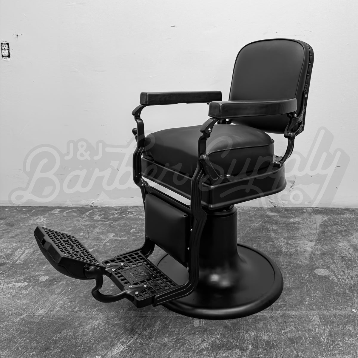 Vintage Koken Barber Chair - Matte Black w/ Classic Upholstery