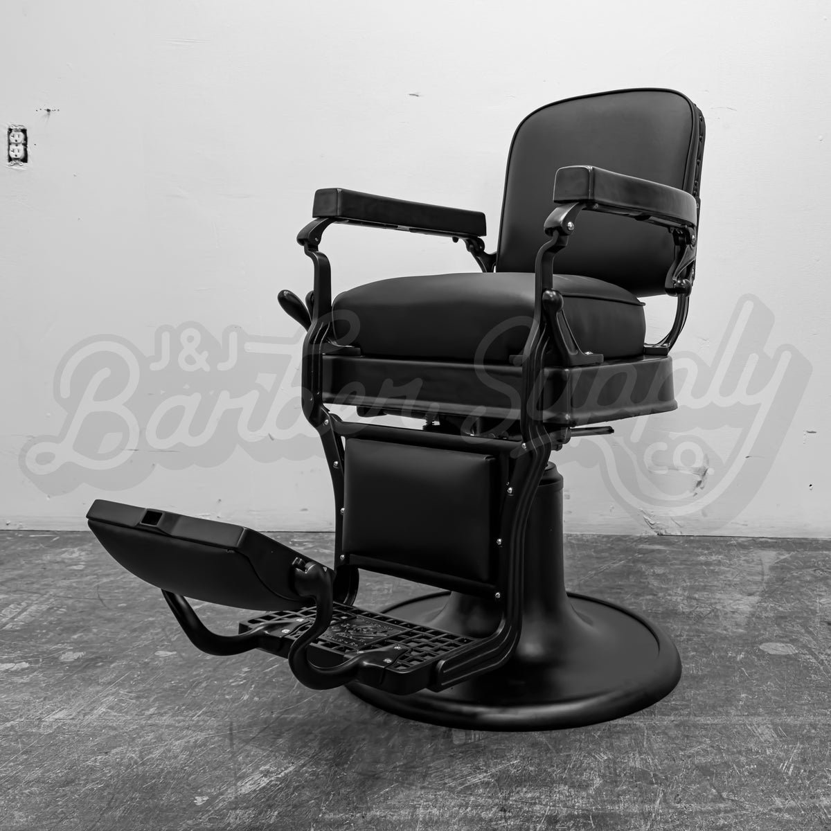 Vintage Koken Barber Chair - Matte Black w/ Classic Upholstery