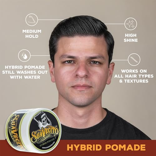 Suavecito Hybrid Pomade For Men - Medium Hold - High Shine - Oil & Water Based Formula - Easy To Wash Out - 4 oz|B0CDNL593F