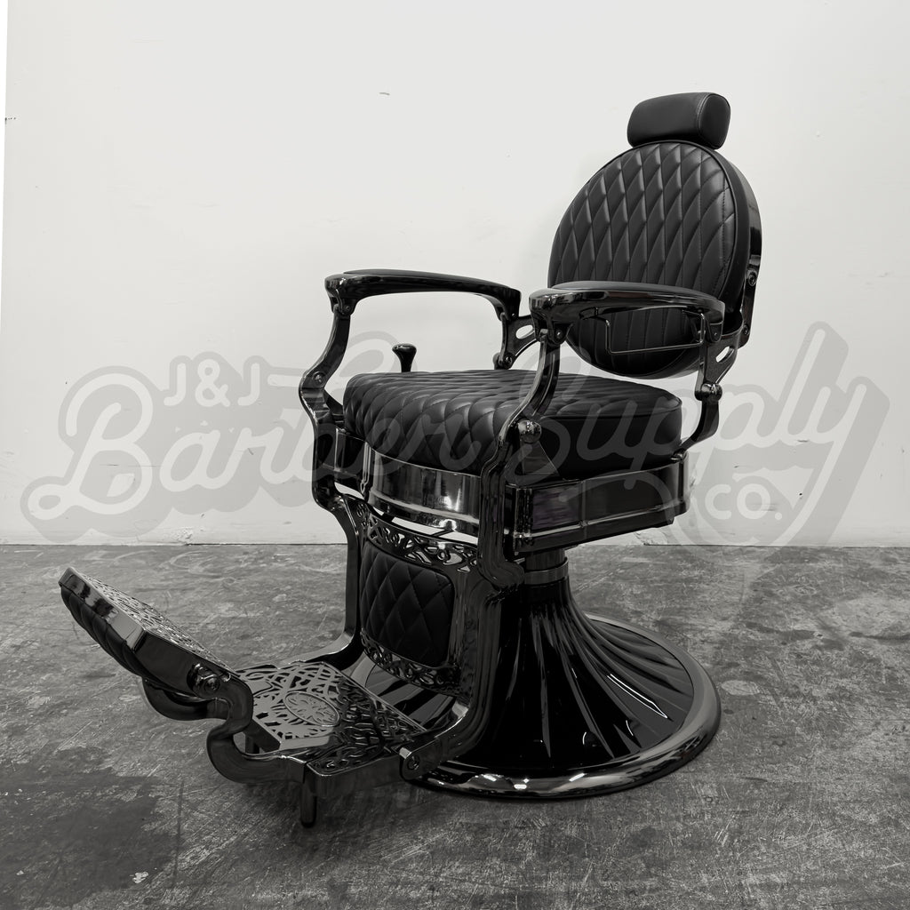 OBSIDIAN Limited Edition Black Chrome Vintage Style Barber Chair