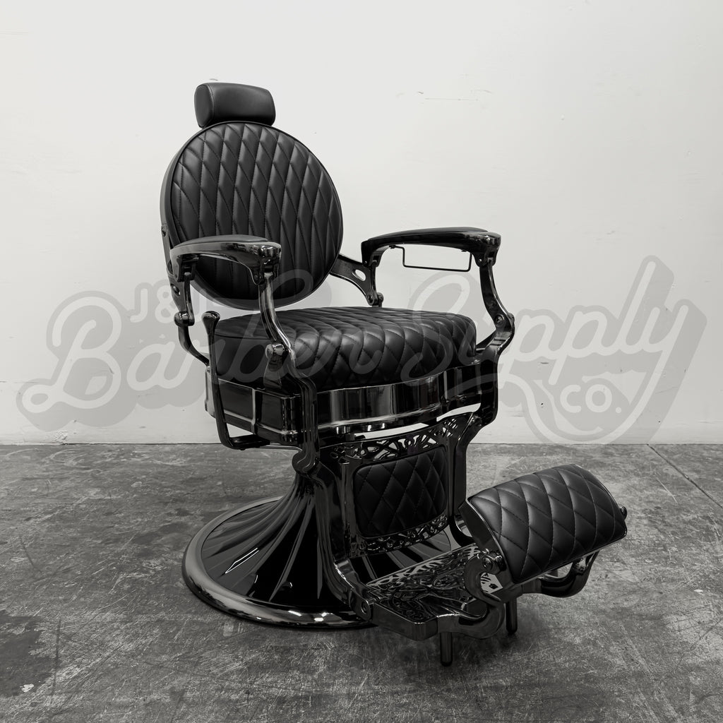 OBSIDIAN Limited Edition Black Chrome Vintage Style Barber Chair