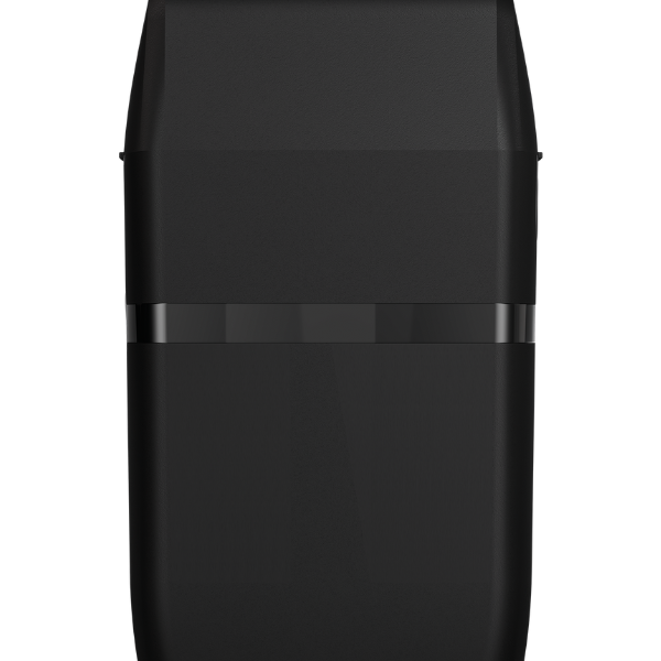 Black electronic device with gold top on a white background