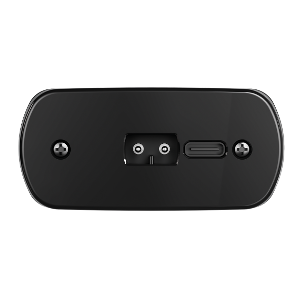 Black electronic device with ports on a white background