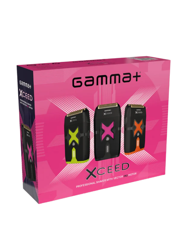 Gamma+ Xceed hair styling product packaging on a white background