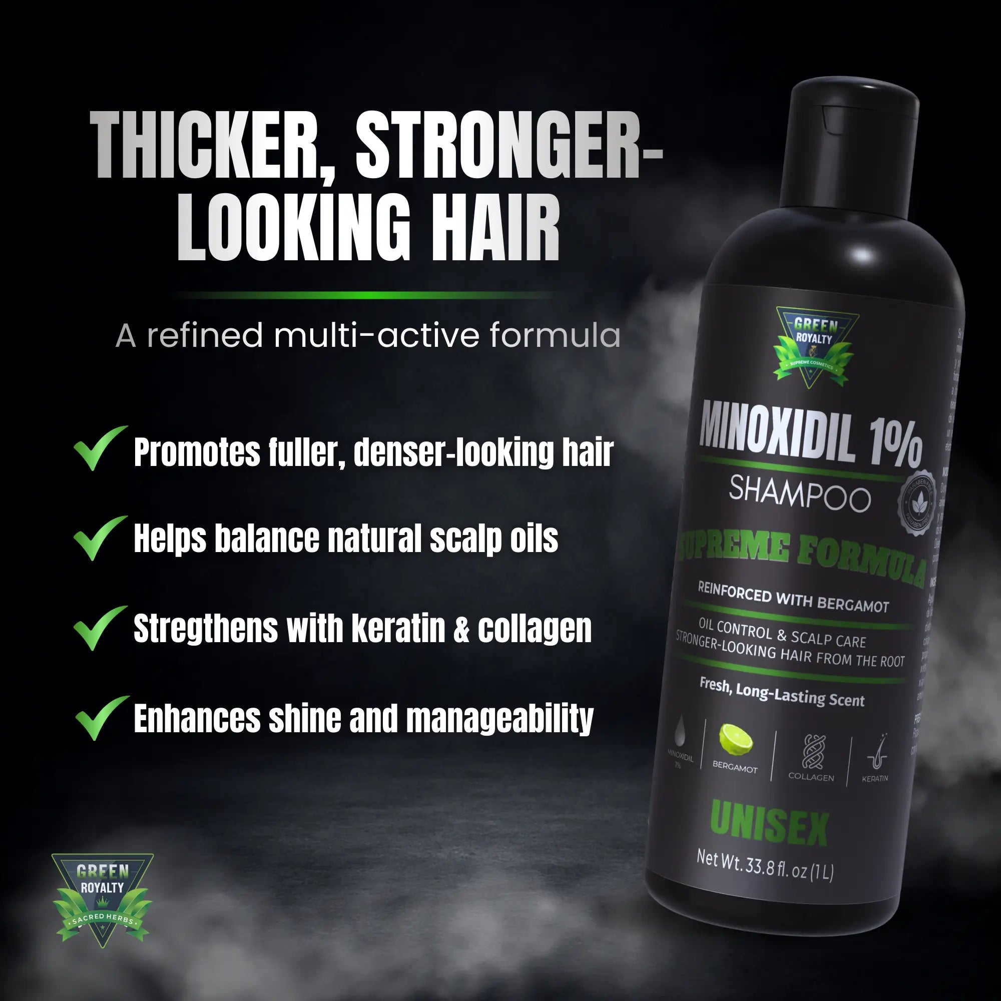 Green Royalty MinoXidIl 1% Supreme Shampoo | Unisex | Bergamöt |32.8oz(1lt)
