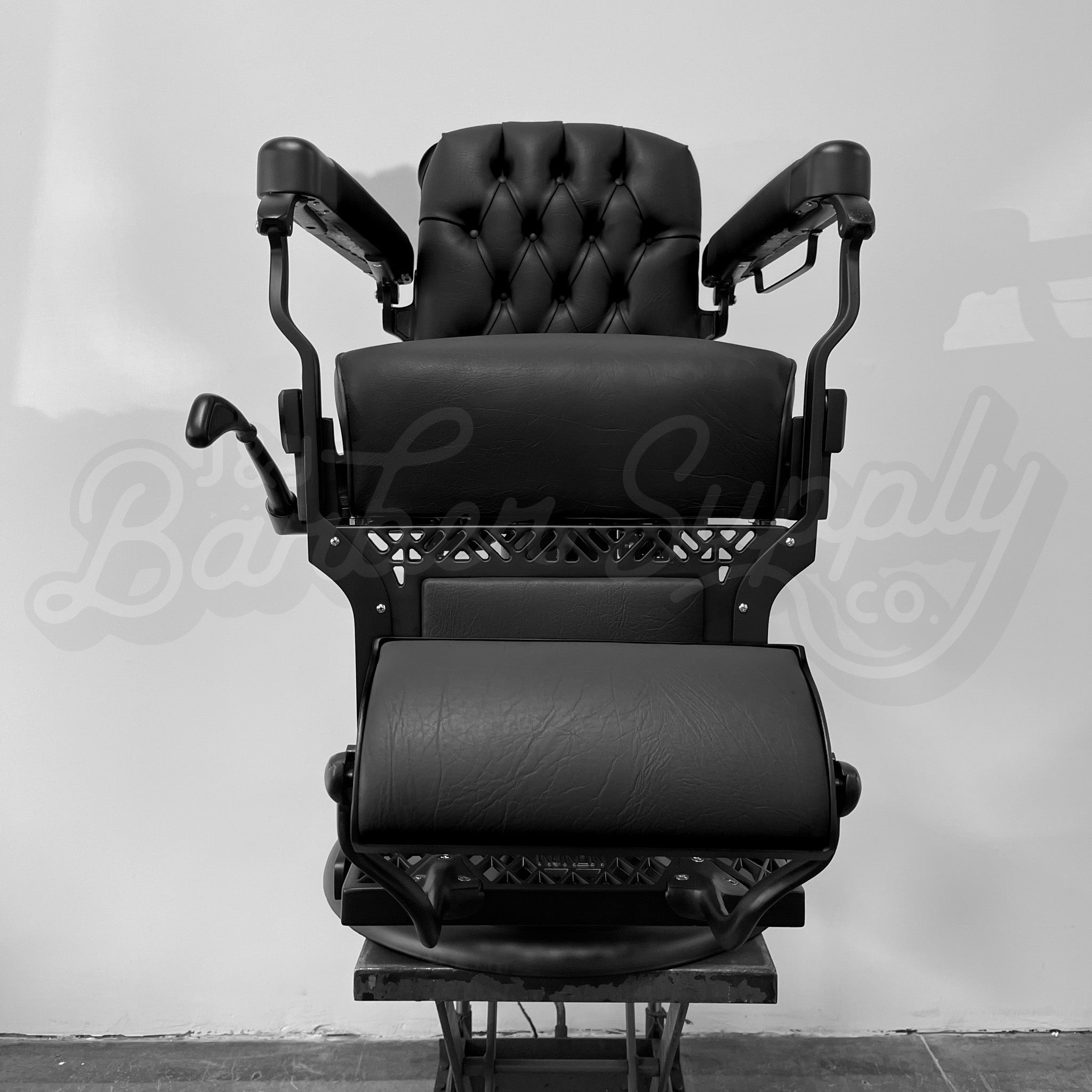 Custom Vintage Koken Barber Chair - Black on Black Circa 1950's Tufted Back