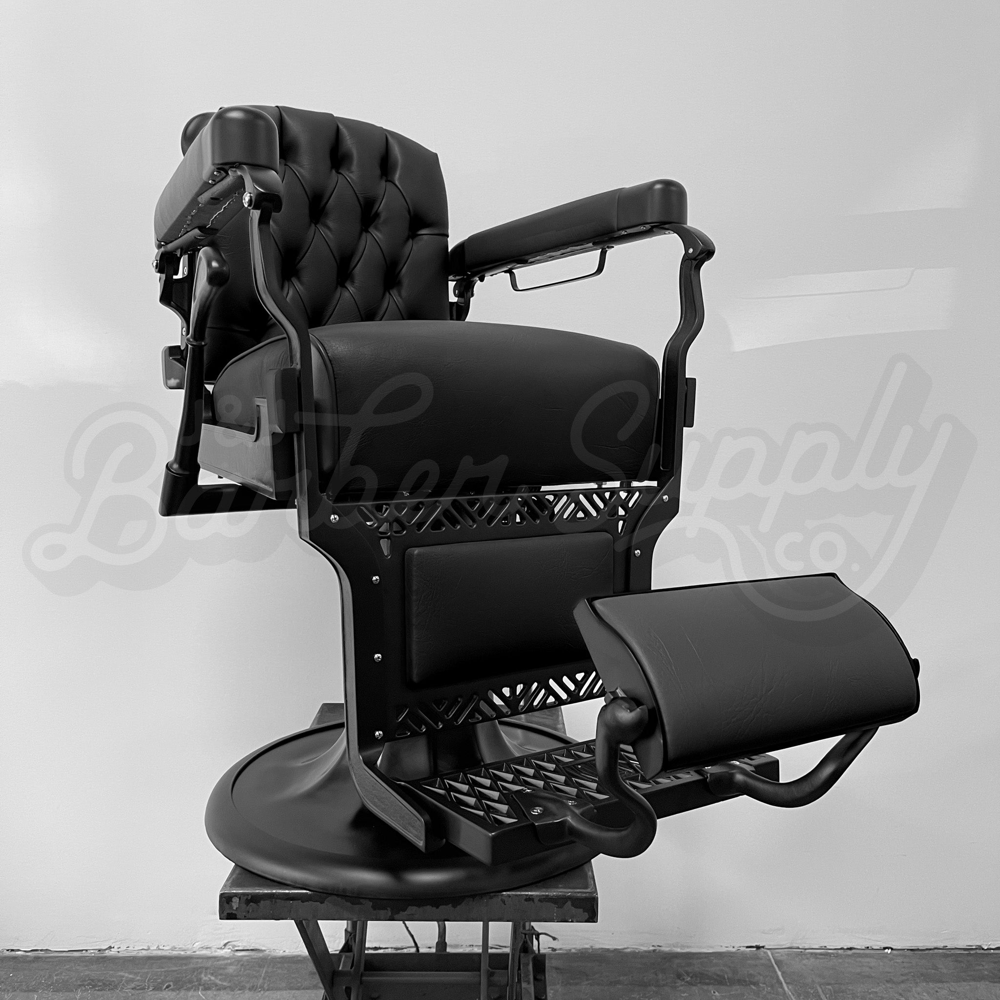 Custom Vintage Koken Barber Chair - Black on Black Circa 1950's Tufted Back