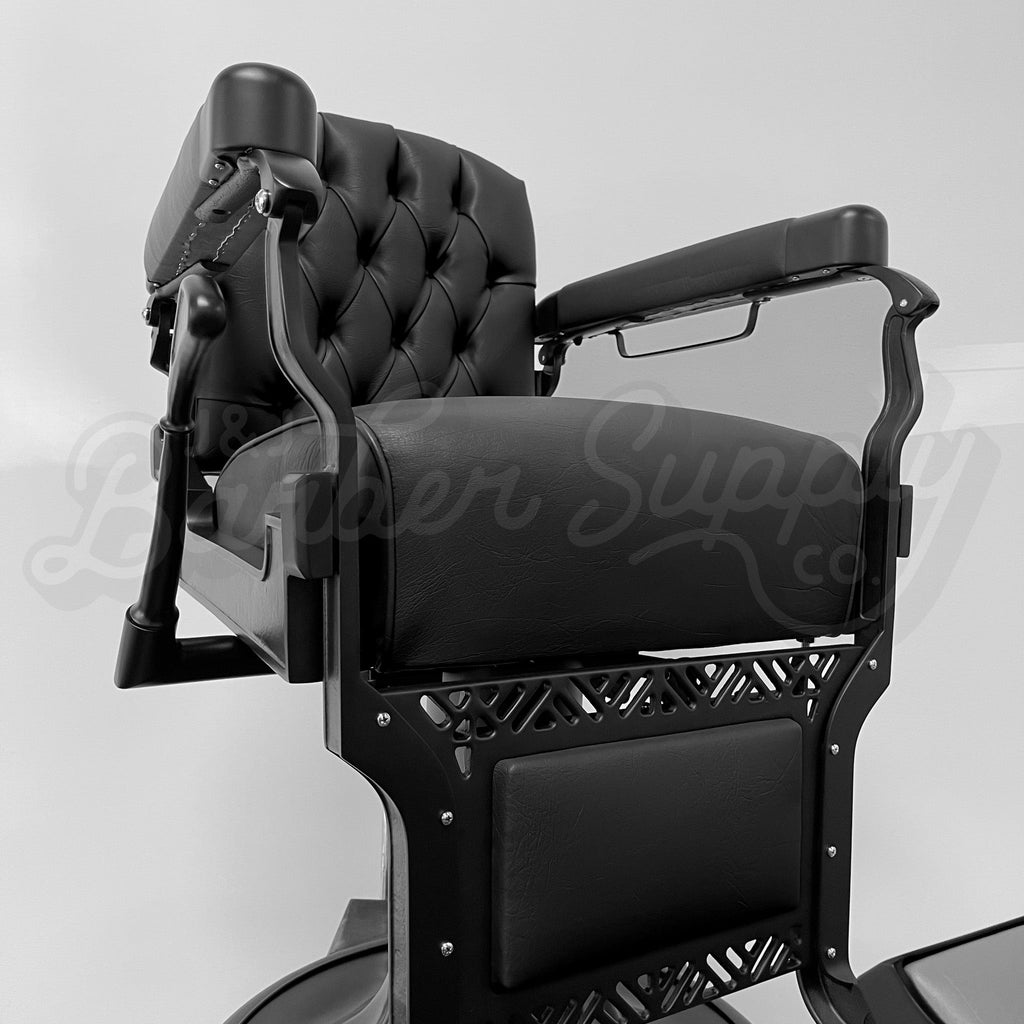 Custom Vintage Koken Barber Chair - Black on Black Circa 1950's Tufted Back