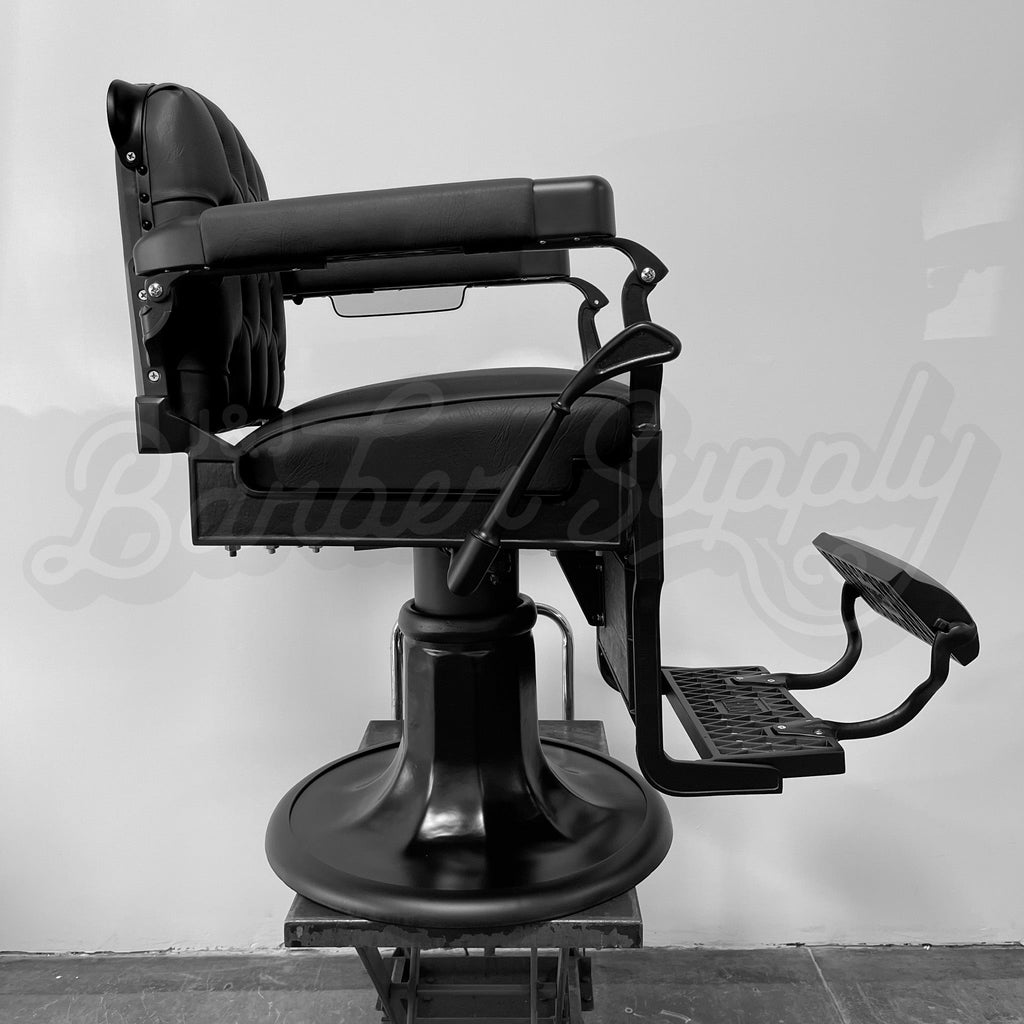 Custom Vintage Koken Barber Chair - Black on Black Circa 1950's Tufted Back