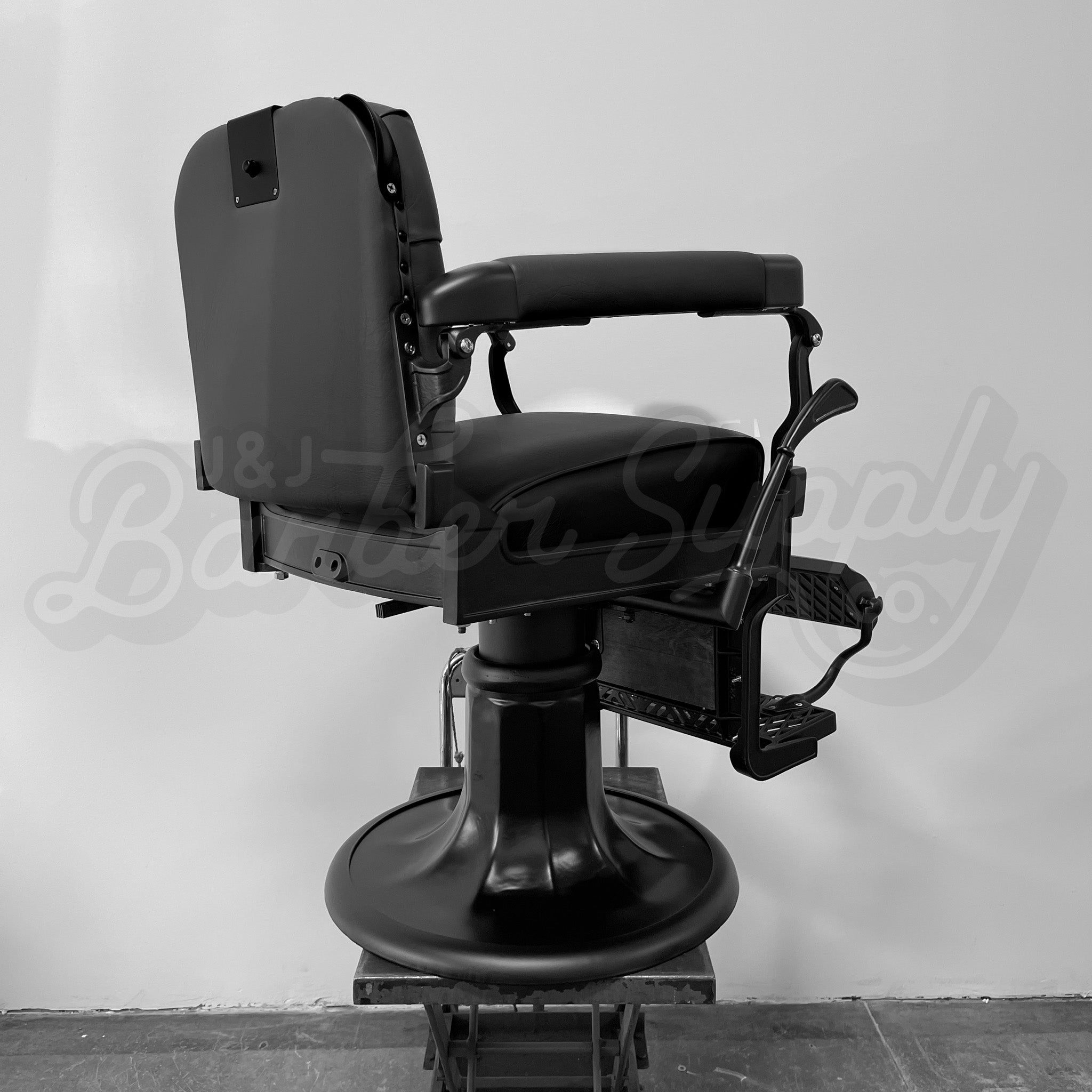 Custom Vintage Koken Barber Chair - Black on Black Circa 1950's Tufted Back