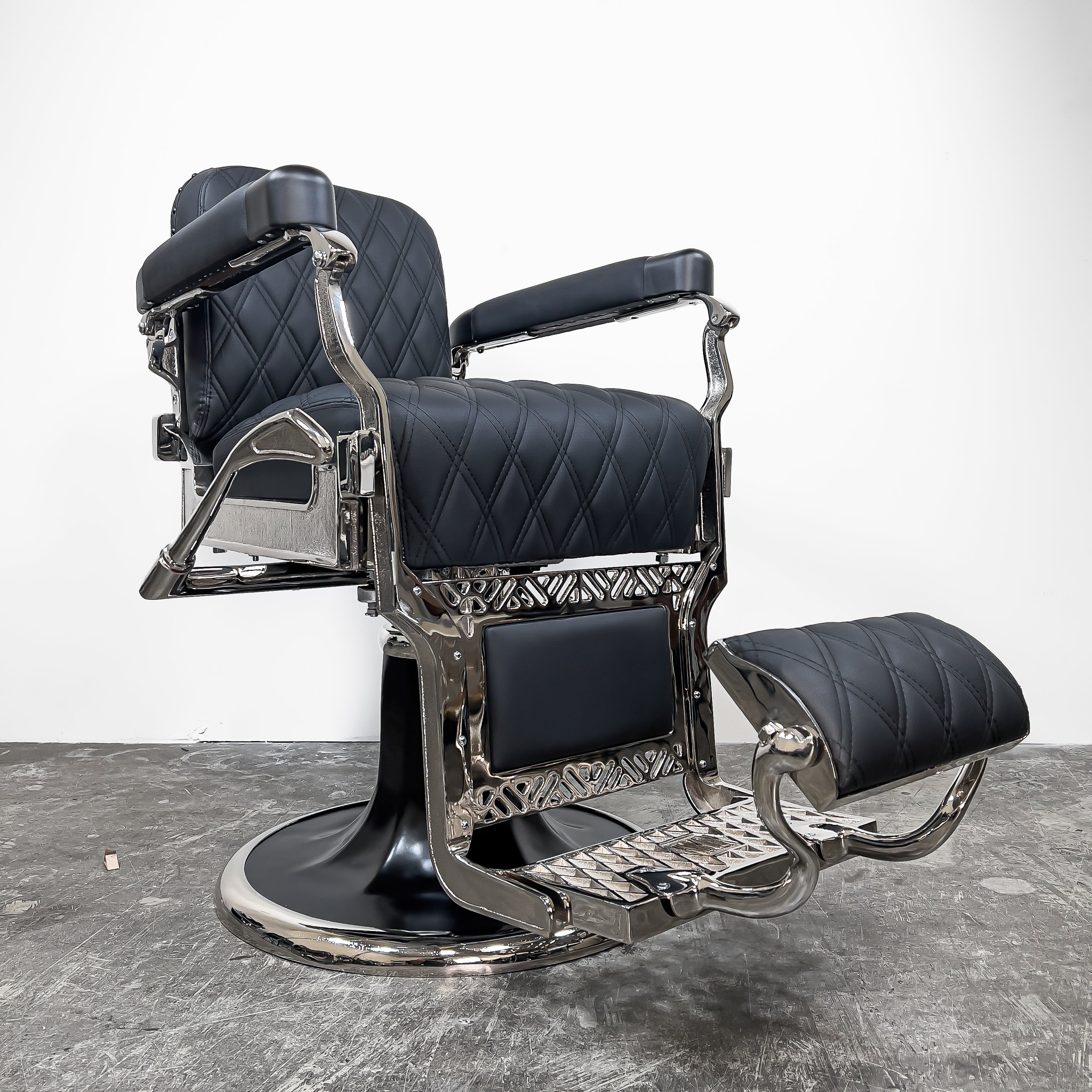 Custom Nickel Black Koken Barber Chair
