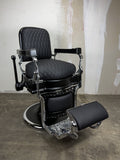 Custom Vintage Koken Barber Chair - Black on Chrome w/ Alsace Diamond Stitching