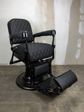 Custom Vintage Koken Barber Chair - Black on Black w/ Double Diamond Stitching