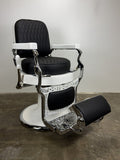 Custom Vintage Round Seat Koken Barber Chair - White on Chrome