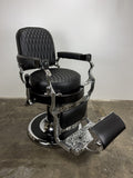 Custom Vintage Round Seat Koken Barber Chair - Black on Chrome