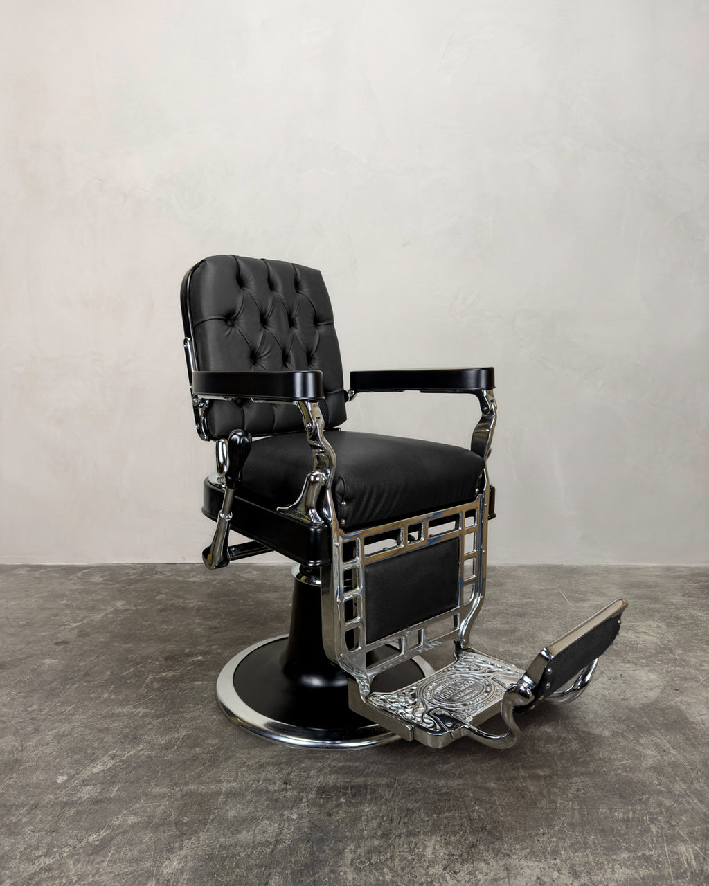 Vintage Theo A Kochs Barber Chair - Black and Chrome