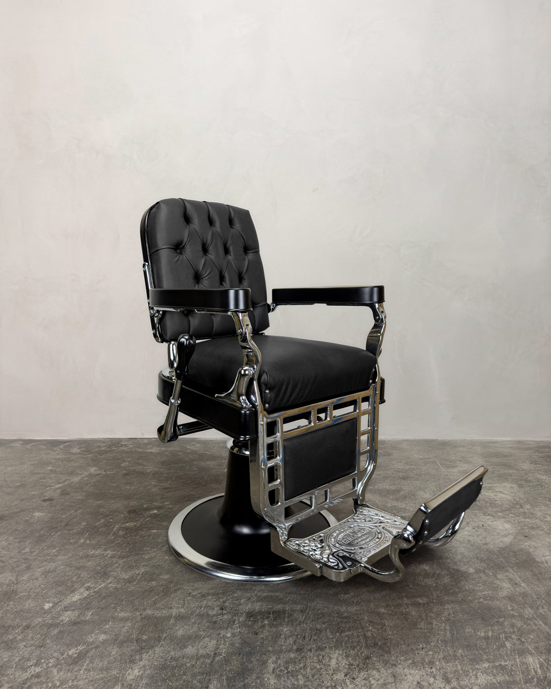 Vintage Theo A Kochs Barber Chair - Black and Chrome