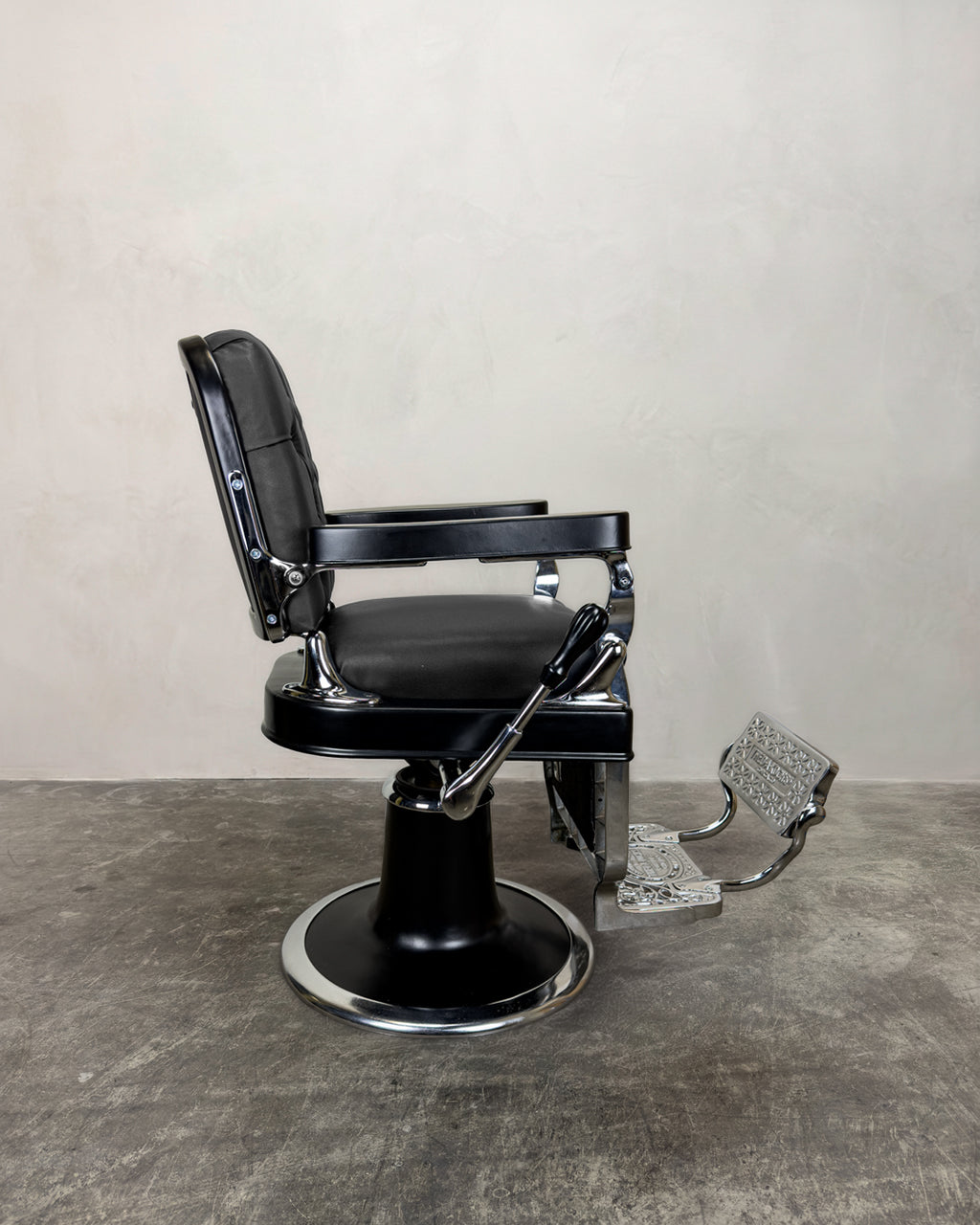 Vintage Theo A Kochs Barber Chair - Black and Chrome