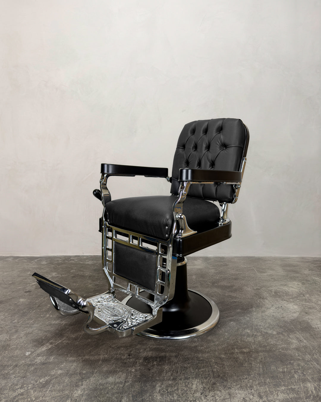 Vintage Theo A Kochs Barber Chair - Black and Chrome
