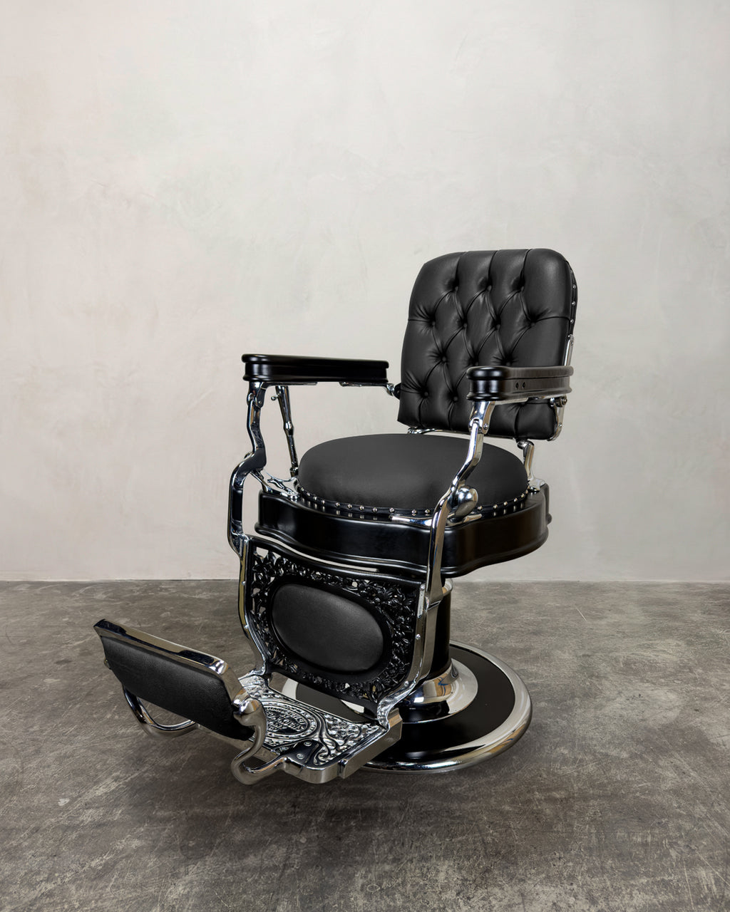 Vintage 1920’s Theo A Kochs Barber Chair - Black on Chrome