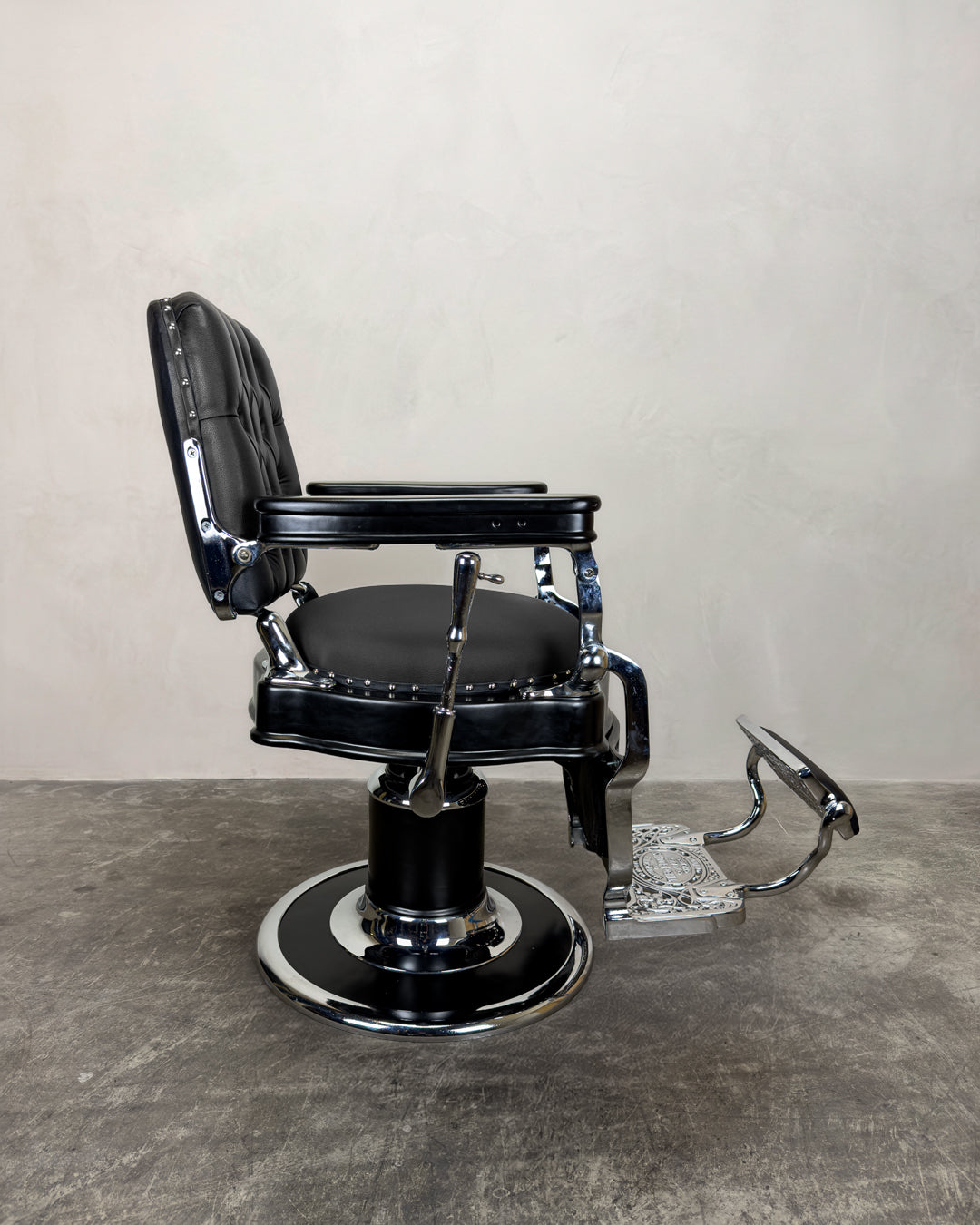 Vintage 1920’s Theo A Kochs Barber Chair - Black on Chrome