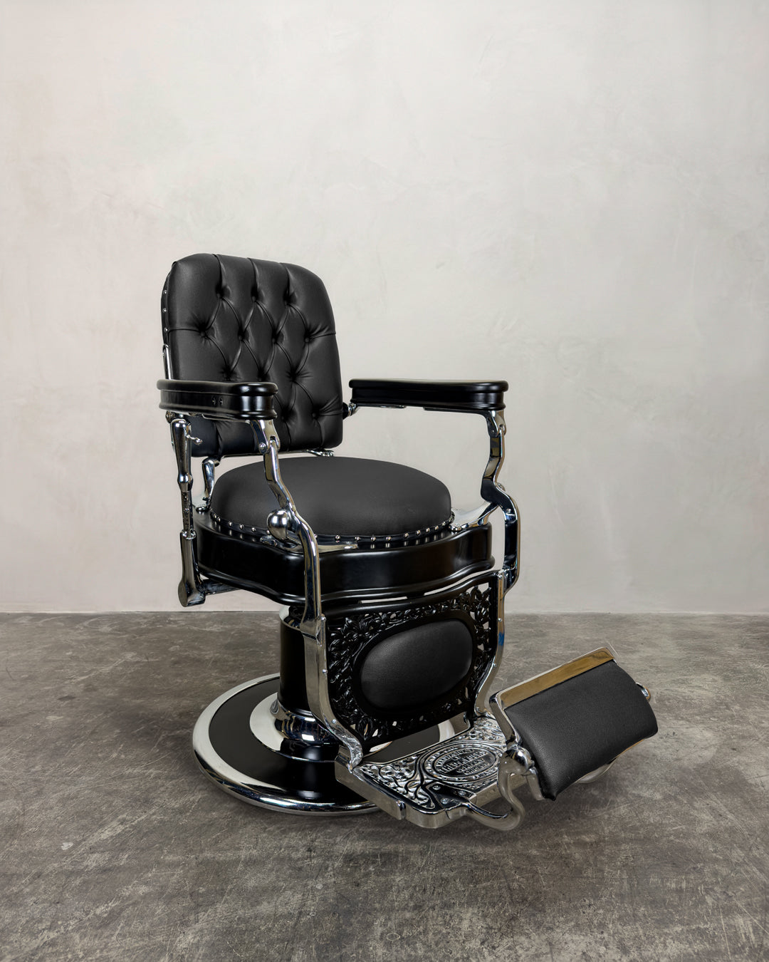 Vintage 1920’s Theo A Kochs Barber Chair - Black on Chrome