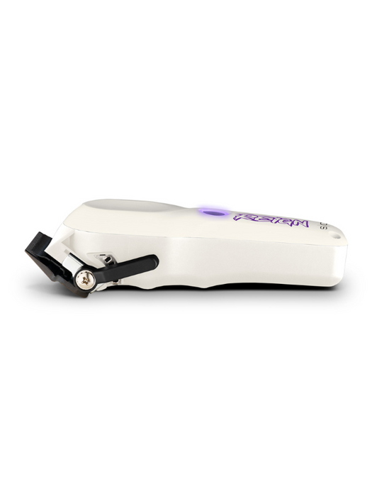 White pet nail clipper with black blade on a white background
