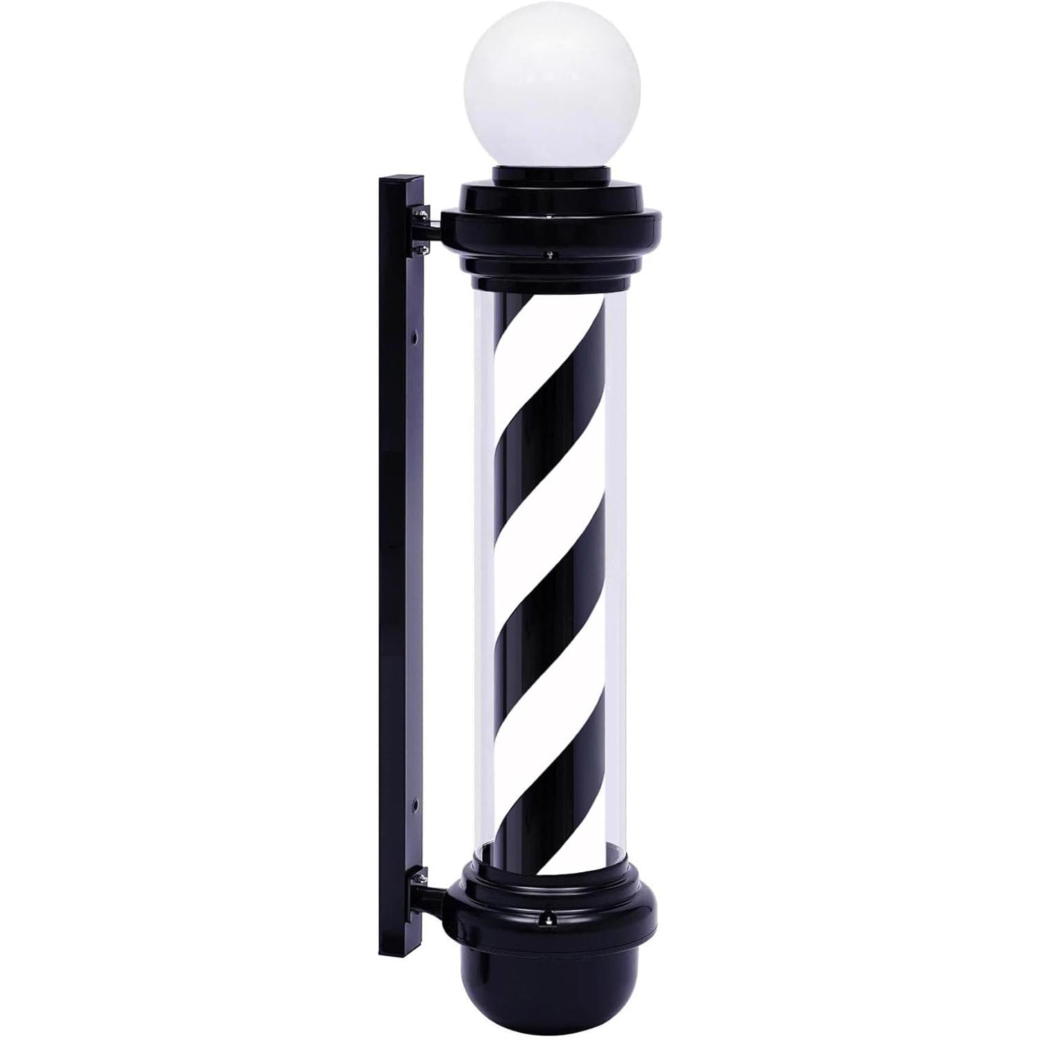 LED Barber Pole (Black/White Stripes) w/ Globe