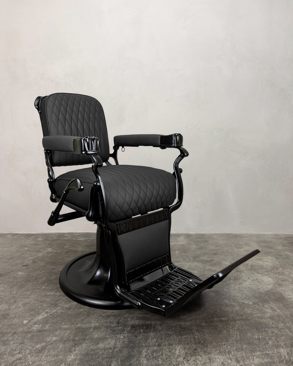 Vintage Koken Barber Chair - Matte Black with Alsace Stitching