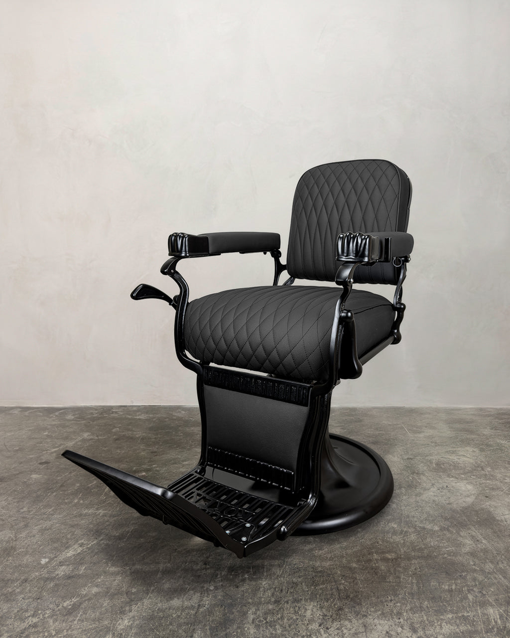 Vintage Koken Barber Chair - Matte Black with Alsace Stitching