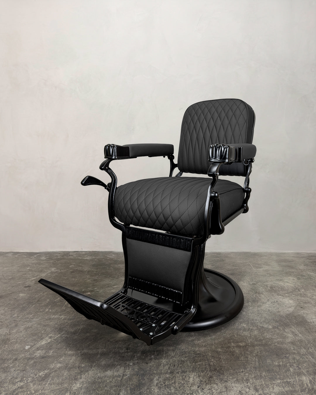 Vintage Koken Barber Chair - Matte Black with Alsace Stitching