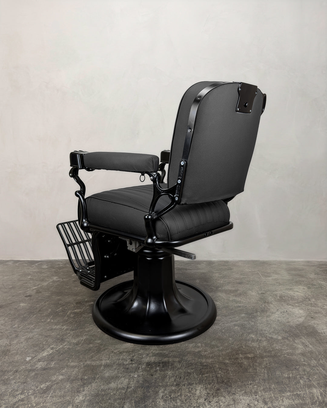 Vintage Koken Barber Chair - Matte Black with Alsace Stitching