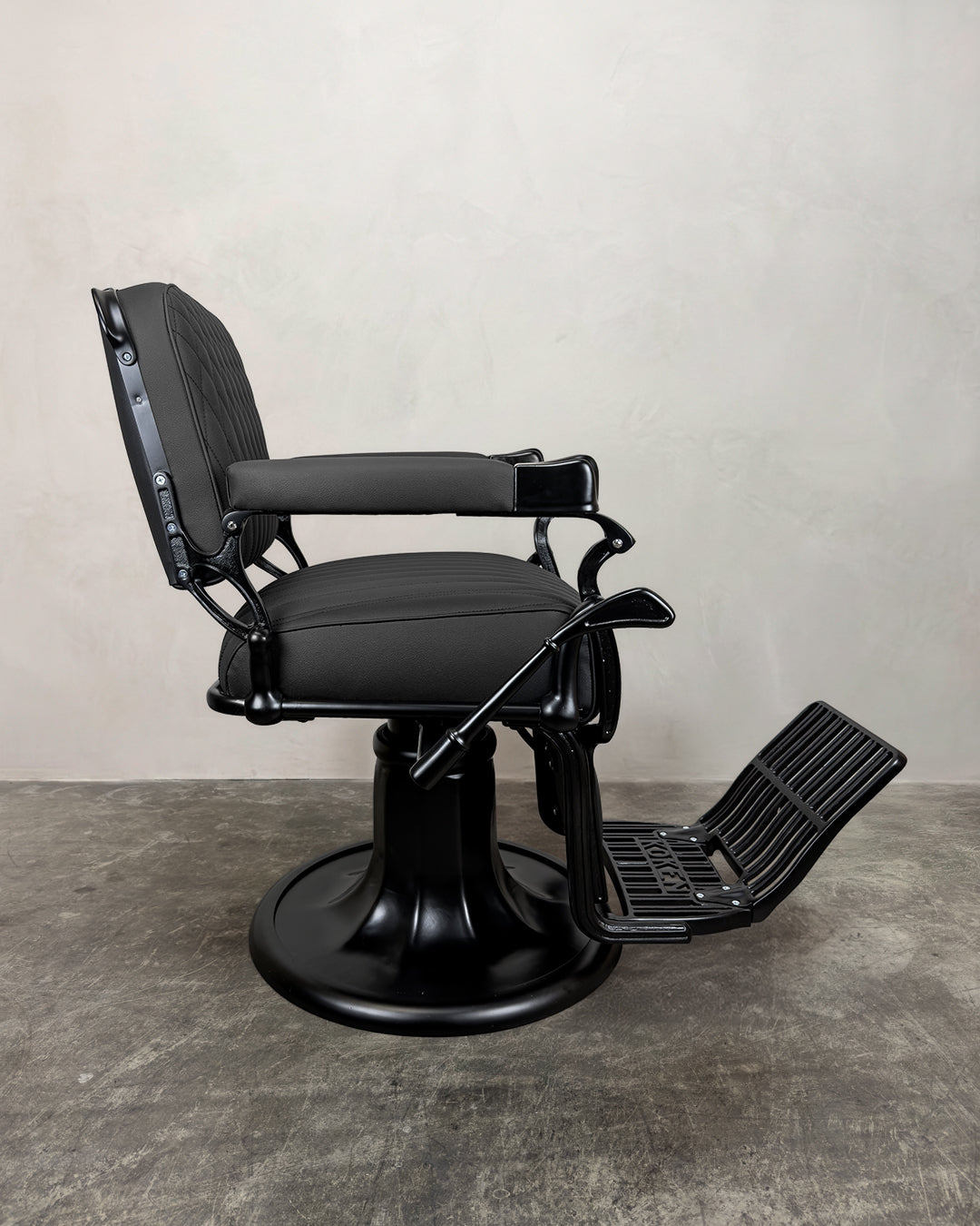 Vintage Koken Barber Chair - Matte Black with Alsace Stitching