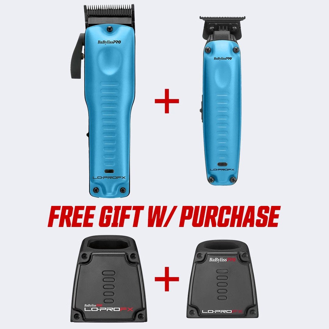 BaBylissPRO LoProFX Blue Clipper & Trimmer w/ FREE Charging Stands