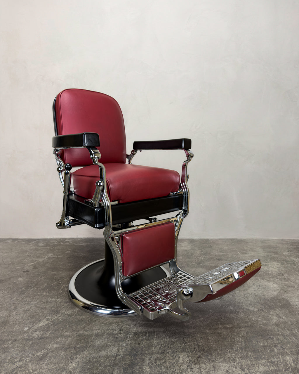 Vintage Koken Barber Chair - Matte Black on Red