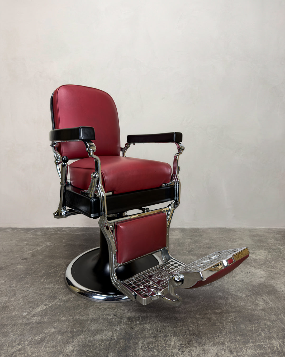 Vintage Koken Barber Chair - Matte Black on Red