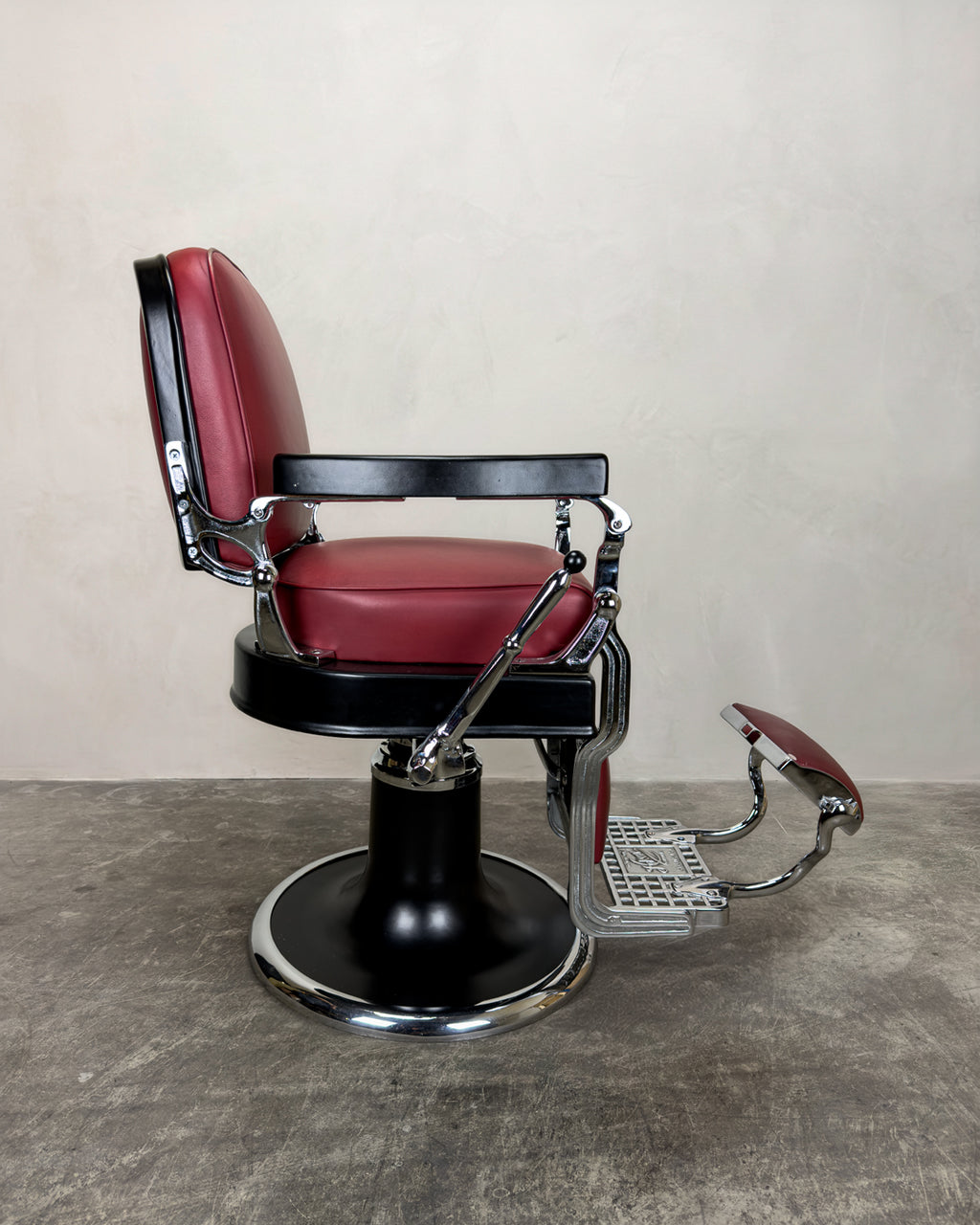 Vintage Koken Barber Chair - Matte Black on Red