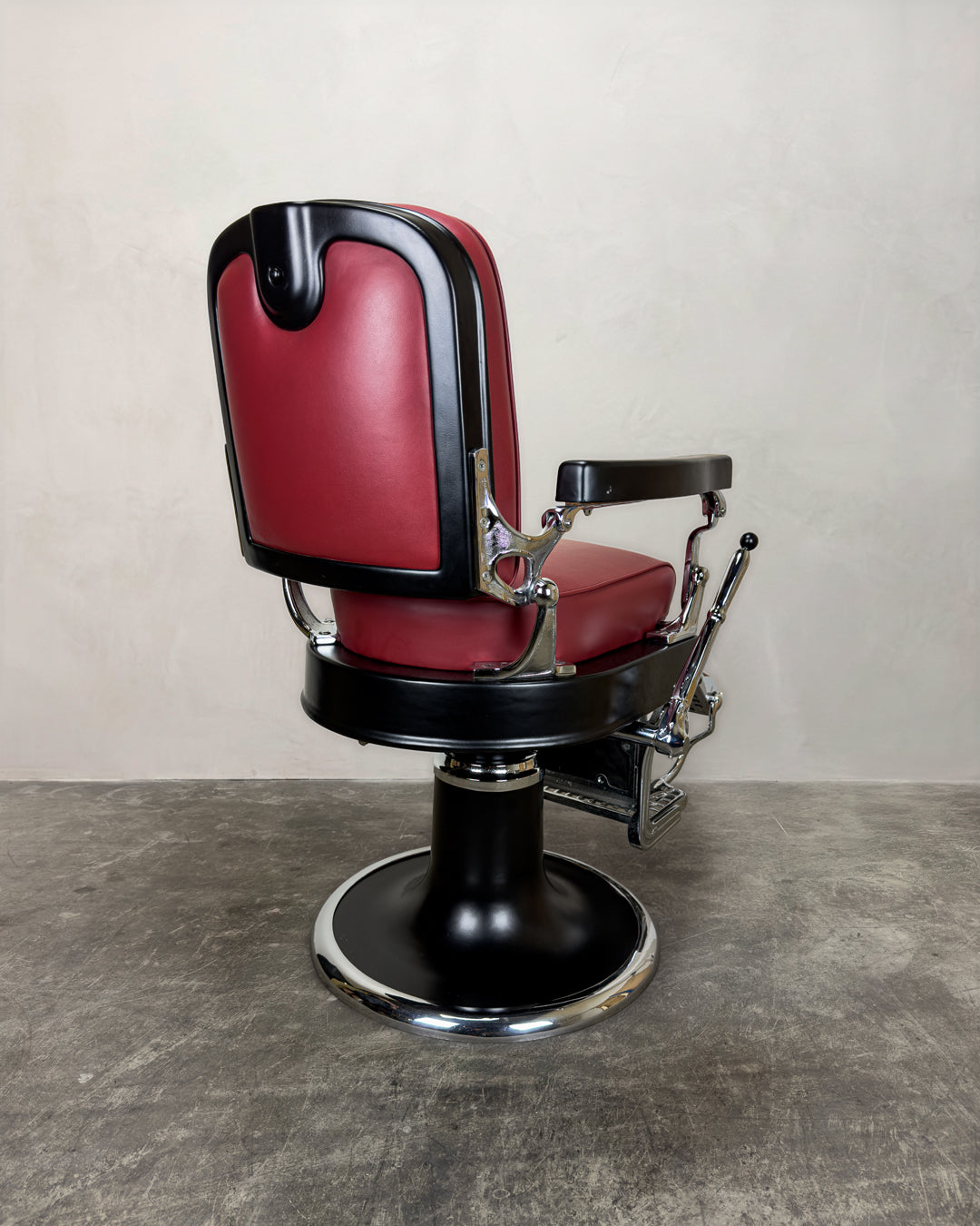 Vintage Koken Barber Chair - Matte Black on Red