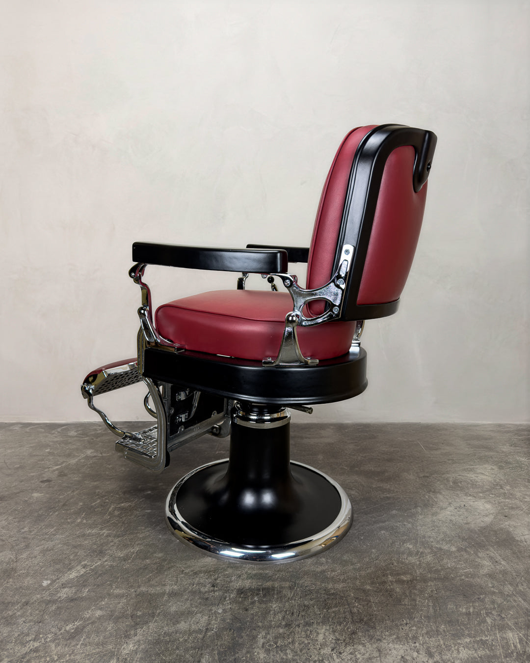 Vintage Koken Barber Chair - Matte Black on Red